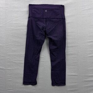 Lululemon High Rise Cropped Leggings Purple Black Textured Dash Size 8